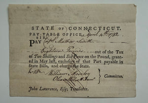 1782 Revolutionary War Pay Order to Lexington Alarm Minuteman Captain Matthew Smith—Signed by Oliver Wolcott Jr.