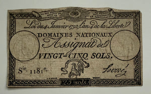 1792 French Revolution 25-Sols Assignat—Paper Money Backed by Confiscated Church Property