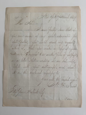 1859 WILLIAM ROSS WALLACE SIGNED 1859 LITERARY LETTER TO POET FITZ-GREENE HALLECK—REQUESTING “MARCO BOZZARIS”