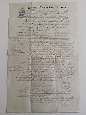 1871 PHILADELPHIA SHIP’S BILL OF SALE—THREE-MASTED BARK “DAISY”—NOVA SCOTIA BUILT WITH CUSTOM HOUSE SEALS