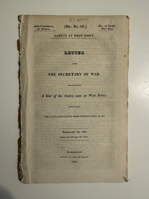 1828 Robert E. Lee, Jefferson Davis and Joseph E. Johnston as West Point Cadets — Rare 1828 Congressional Report