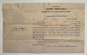 1822 Revolutionary War Officer John Brooks Signed Massachusetts Militia Commission