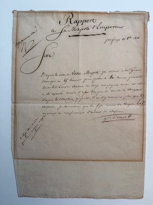 NAPOLEON BONAPARTE — “APPROUVÉ, N” ON AN ELBA MILITARY REPORT SIGNED BY GENERAL DROUOT, 1814