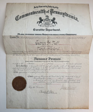 Civil War General James A. Beaver Signed 1889 Pennsylvania Notary Commission