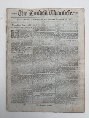 1796 London Chronicle — Early Napoleon “Buonaparte” Dispatch & George Washington Portrait Advertisement