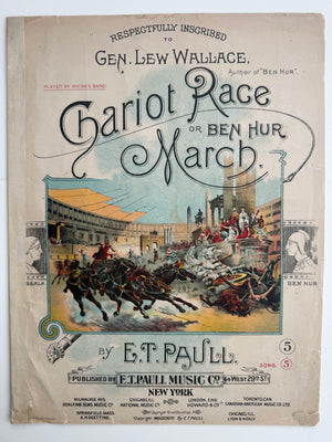 1890s “Chariot Race or Ben Hur March” – Spectacular E. T. Paull Chromolithograph