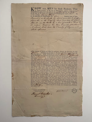 1794 Pennsylvania Land Deed Signed by Revolutionary Financier Tench Francis Jr. – Henry Drinker, 100 Acres