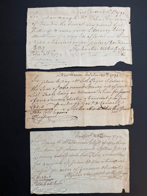 1791–1792 Stephen Mix Mitchell Signed Connecticut Public-Welfare Orders – Three-Document Archive