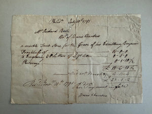 The Original 1791 Invoice for Benjamin Franklin’s Marble Gravestone — Paid by His Son-in-Law Richard Bache