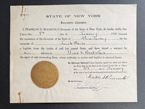 1929 Franklin D. Roosevelt Signed Extradition Document as New York Governor