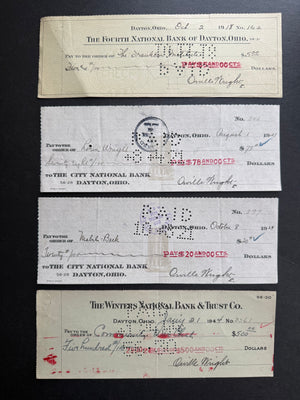 Orville Wright and Lorin Wright—Four Wright Family Checks, 1918–1944