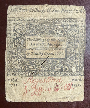 1771 Connecticut Two Shillings & Sixpence—Timothy Green—Colonial Currency