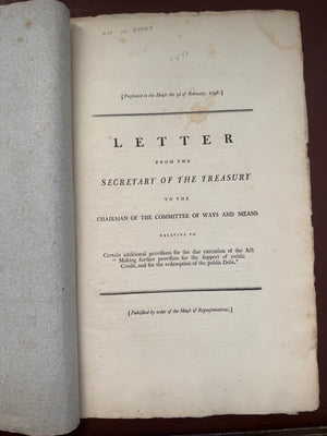 1796 Oliver Wolcott Jr. Treasury Report — Public Credit and National Debt — Washington Presidency