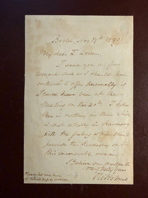 1890 autograph letter signed by Oliver Wendell Holmes Sr.