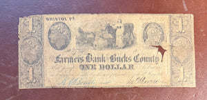 1841 Pennsylvania $1 Relief Note—Farmers Bank of Bucks County, Bristol—Cut-Canceled