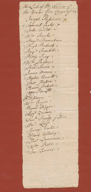 Benjamin Franklin’s Union Fire Company — Early Philadelphia Manuscript Membership List, circa 1737